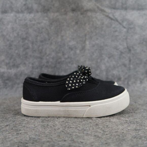Wonder Nation Shoes Toddler 7 Slip On Sneakers Black Canvas Bow Polka Dot Girls - Picture 2 of 11